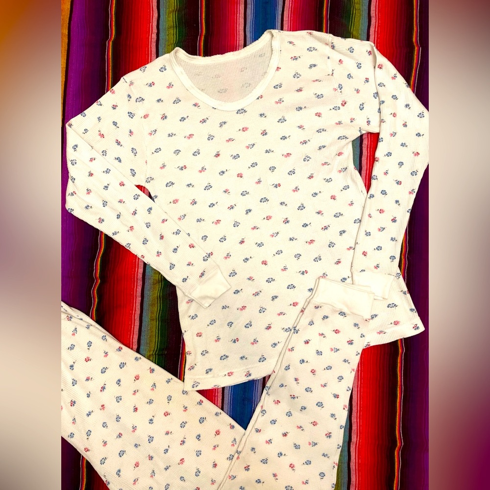 Vintage cute floral waffle pyjamas set made in Canada
